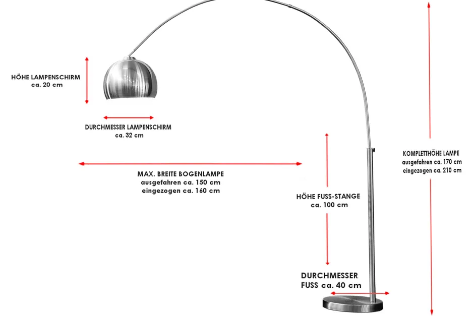 Invicta Interior Elegante Standlampe Retro 170cm gebogen< Kugellampen|Retro Lampen