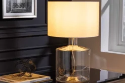 Invicta Interior Elegante Tischleuchte AQUAMENTI Weiß Glas Stoff< Moderne Lampen|Glaslampen