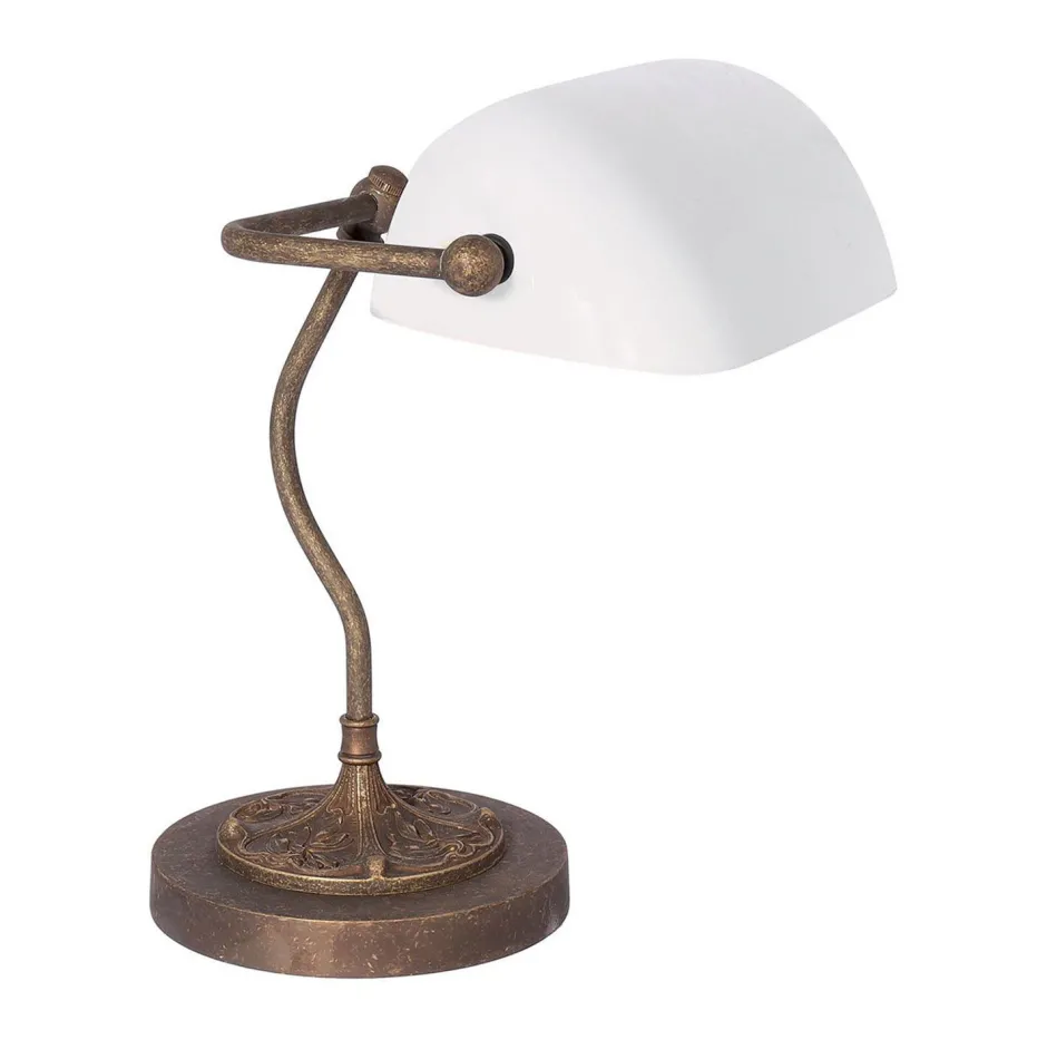 Tischlampen|Bürolampen*Giovanni Battista Exklusive Bankerlampe in Bronze Antik Weiß Echt-Messing