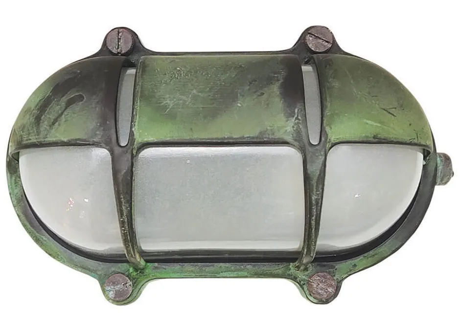 Lido Feuchtraumleuchte oval Messing Glas 21 cm breit IP64 E27< Außenwandleuchten|Feuchtraumleuchten