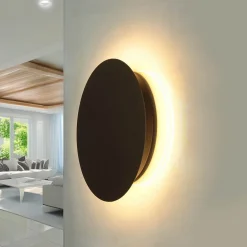 Metall Lampen|Schlafzimmer Lampen*Nowodvorski Flache Wandleuchte LED Braun 3000 K rund Ø 25 cm Metall