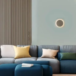 Metall Lampen|Schlafzimmer Lampen*Nowodvorski Flache Wandleuchte LED Braun 3000 K rund Ø 25 cm Metall