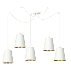 Hängelampen|Esszimmer Lampen*Emibig Flexible Hängelampe mit Schirm Weiß Gold 5-flammig