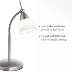 Paul Neuhaus Flexible LED Tischlampe in Stahl Glas 3000 K dimmbar< Wohnzimmerlampen|Schlafzimmer Lampen