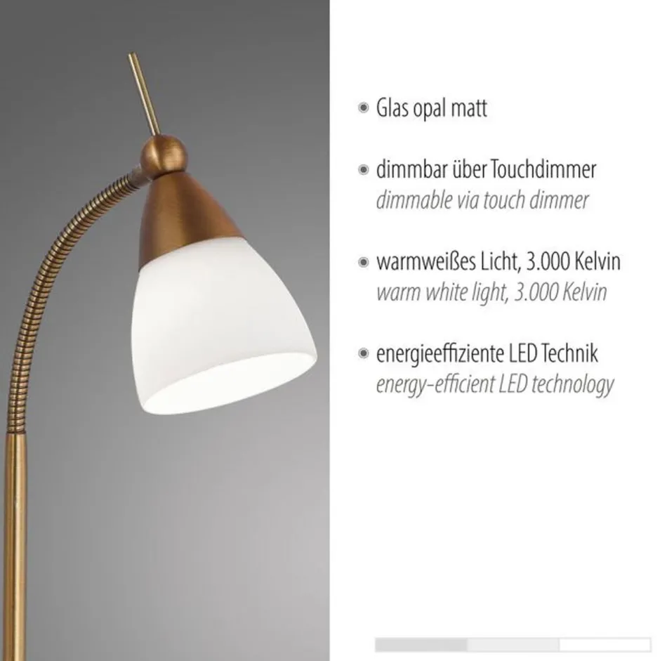 Wohnzimmerlampen|Schlafzimmer Lampen*Paul Neuhaus Flexible LED Tischlampe in Altmessing Glas dimmbar