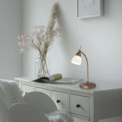 Wohnzimmerlampen|Schlafzimmer Lampen*Paul Neuhaus Flexible LED Tischlampe in Altmessing Glas dimmbar