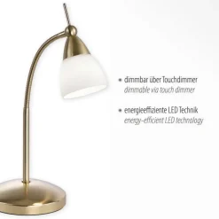 Wohnzimmerlampen|Schlafzimmer Lampen*Paul Neuhaus Flexible LED Tischlampe in Messing Glas 3 W dimmbar