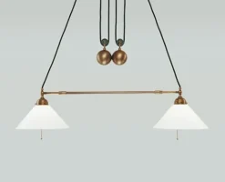 Hängelampen|Bürolampen*Berliner Messingleuchten Flexible Pendelleuchte Messing Glas Schalter E27 130 cm