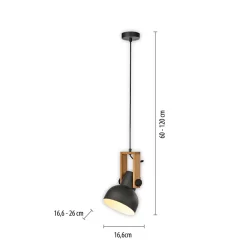 Just Light Flexible Pendelleuchte Schwarz Holz Metall E27 L:26 cm< Hängelampen|Bürolampen