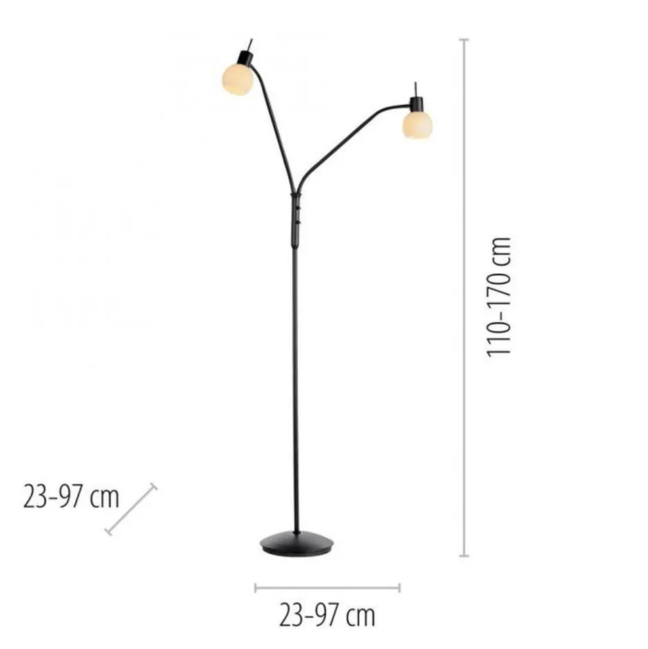 Just Light Flexible Stehleuchte Glas Metall 170 cm inkl E14 3000 K< Wohnzimmerlampen|Metall Lampen