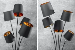 Invicta Interior Flexible Stehleuchte Stoff Schwarz Gold 178 cm elegant< Bürolampen|Stofflampen