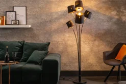 Invicta Interior Flexible Stehleuchte Stoff Schwarz Gold 178 cm elegant< Bürolampen|Stofflampen