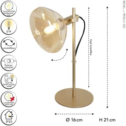 Eco-Light Flexible Tischleuchte Glasschirm 35,3 cm Gold Bernstein< Wohnzimmerlampen|Glaslampen