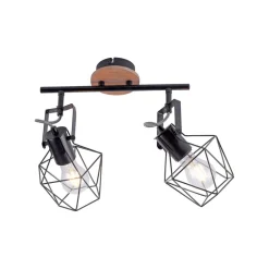 Just Light Flexibler Deckenspot Holz Metall Schwarz E27 Vintage< Bürolampen|Wohnzimmerlampen