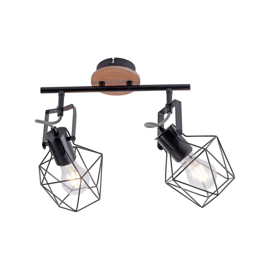 Just Light Flexibler Deckenspot Holz Metall Schwarz E27 Vintage< Bürolampen|Wohnzimmerlampen