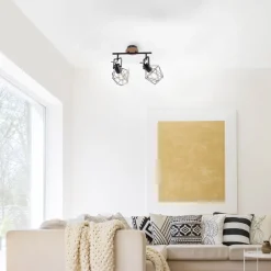 Just Light Flexibler Deckenspot Holz Metall Schwarz E27 Vintage< Bürolampen|Wohnzimmerlampen