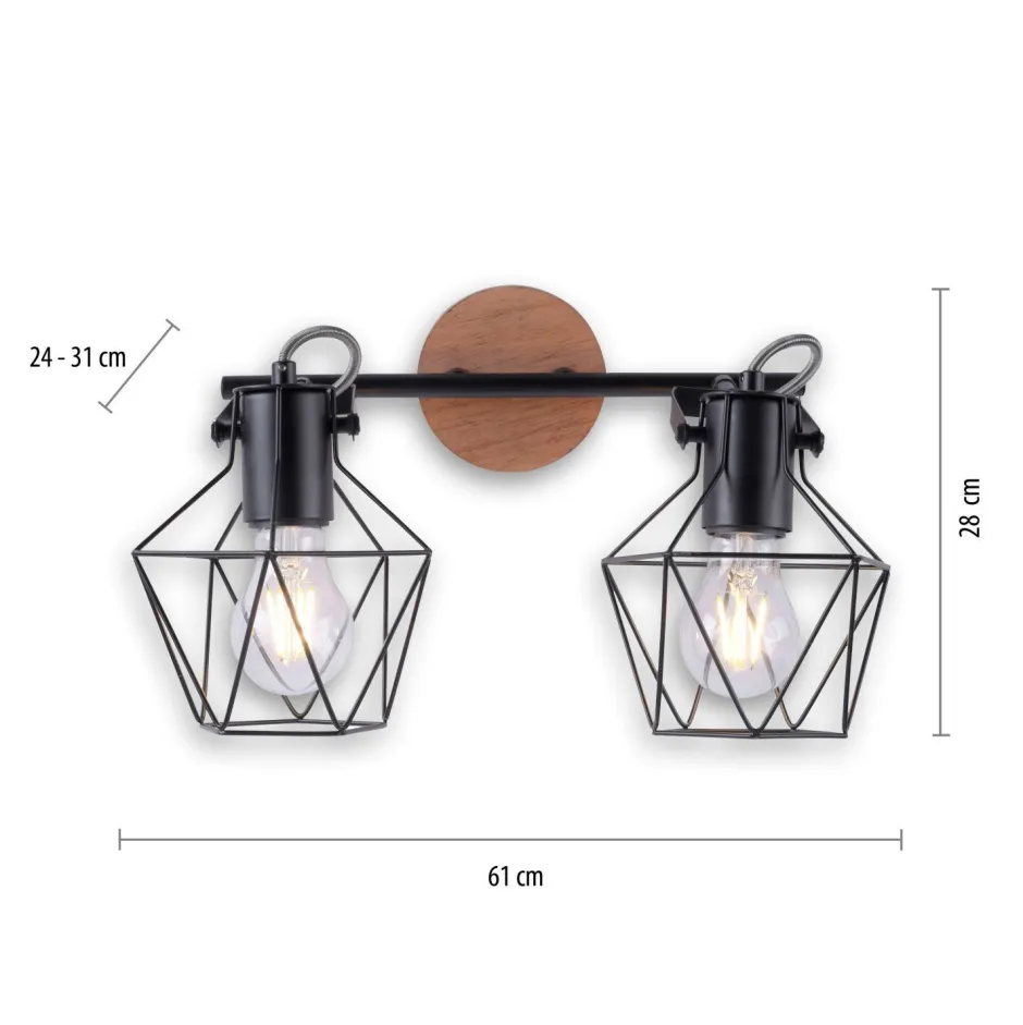 Just Light Flexibler Deckenspot Holz Metall Schwarz E27 Vintage< Bürolampen|Wohnzimmerlampen