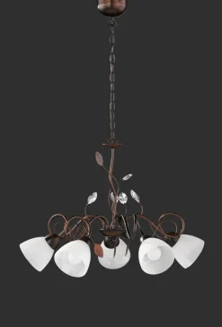 Trio Reality Florale Hängeleuchte Metall Glas 5-flammig Rost Antik< Hängelampen|Bürolampen