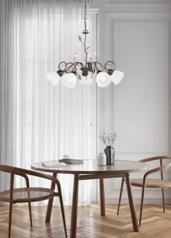 Trio Reality Florale Hängeleuchte Metall Glas 5-flammig Rost Antik< Hängelampen|Bürolampen