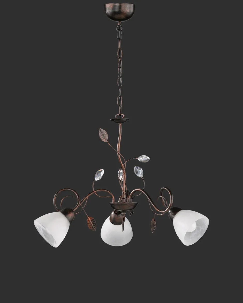 Hängelampen|Bürolampen*Trio Reality Florale Pendelleuchte Metall Glas B:70 cm Rost Antik