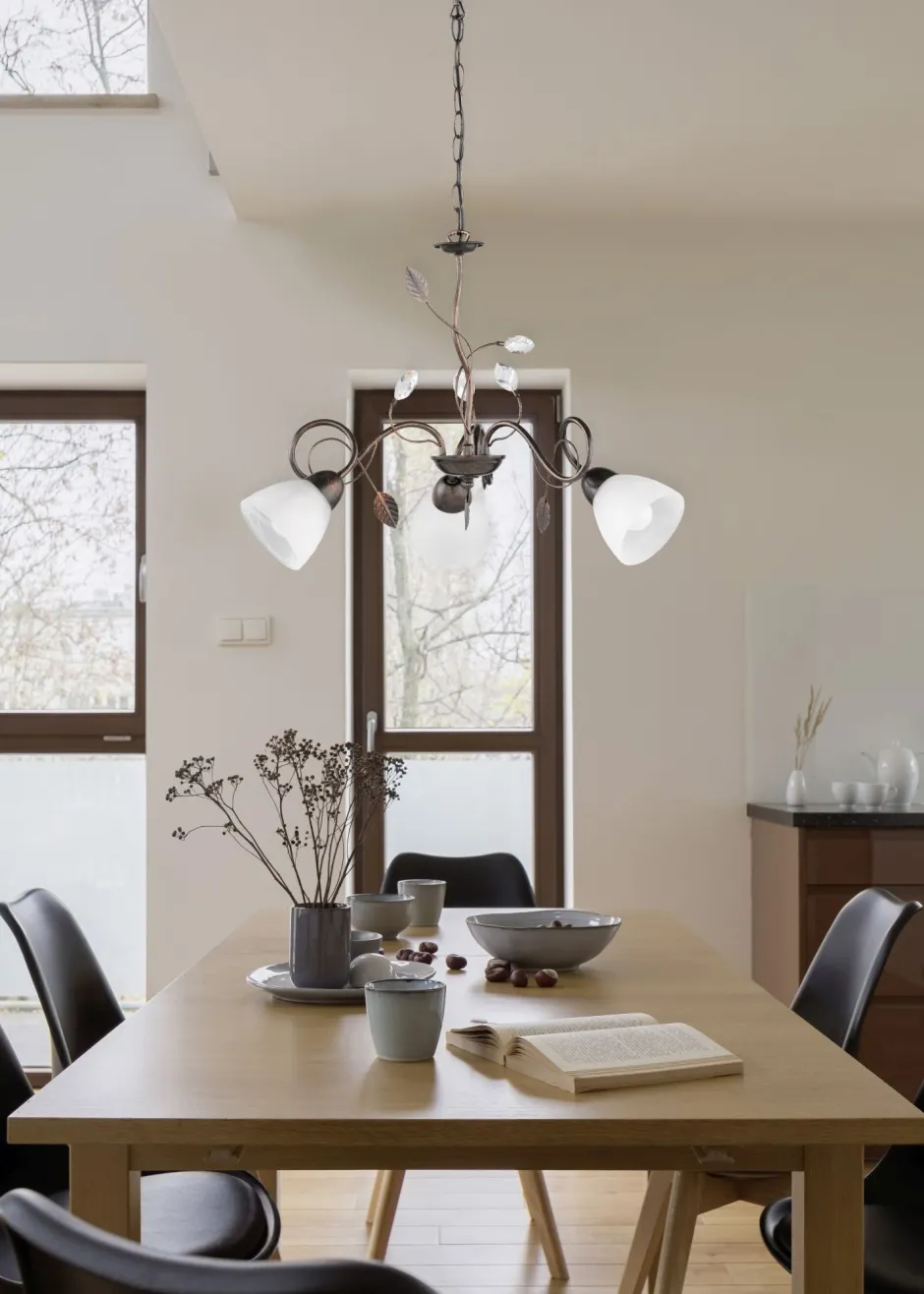 Hängelampen|Bürolampen*Trio Reality Florale Pendelleuchte Metall Glas B:70 cm Rost Antik