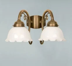 Wohnzimmerlampen|Metall Lampen*Berliner Messingleuchten Florale Wandleuchte Messing Glas E27 2-flammig T:25 cm