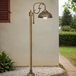 Messinglampen|Rustikale Lampen*Giovanni Battista Gartenlaterne Messing Glas 148 cm in Bronze Antik IP44 E27