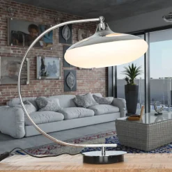 Glaslampen|Designerlampen*Invicta Interior Gebogene Tischleuchte Bauhaus rund 45cm