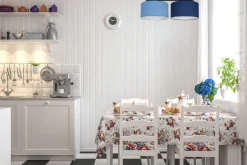 Wohnzimmerlampen|Stofflampen*Belis Gemütliche Deckenlampe Stoff Blau E27 L:70 cm blendarm