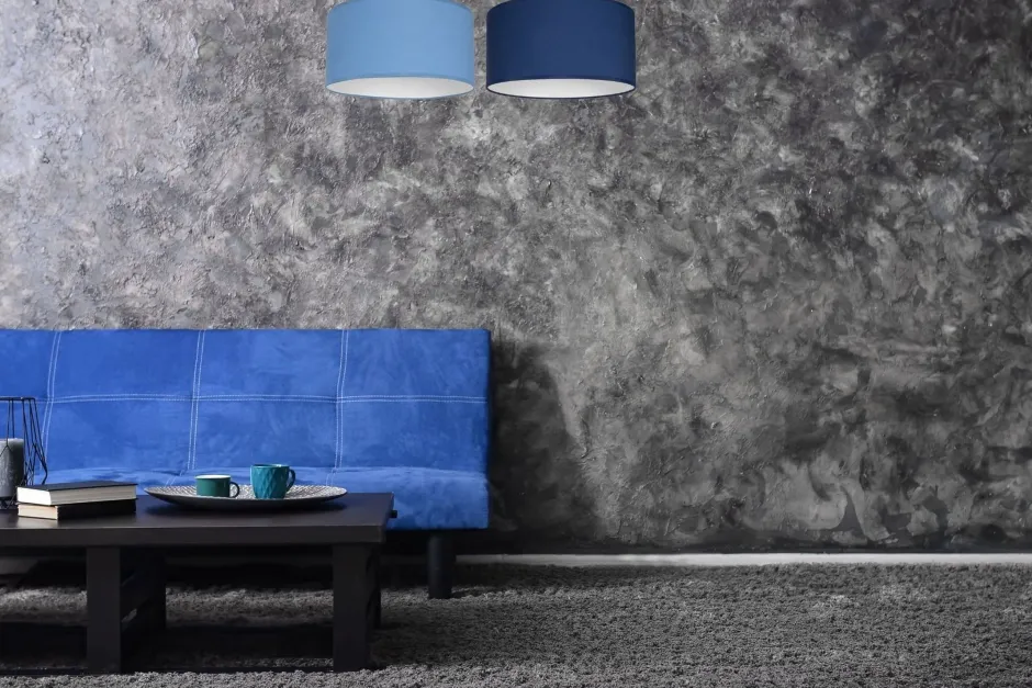 Wohnzimmerlampen|Stofflampen*Belis Gemütliche Deckenlampe Stoff Blau E27 L:70 cm blendarm