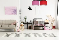 Belis Gemütliche Deckenlampe Stoff Rosa Rot E27 L:70 cm< Bürolampen|Wohnzimmerlampen