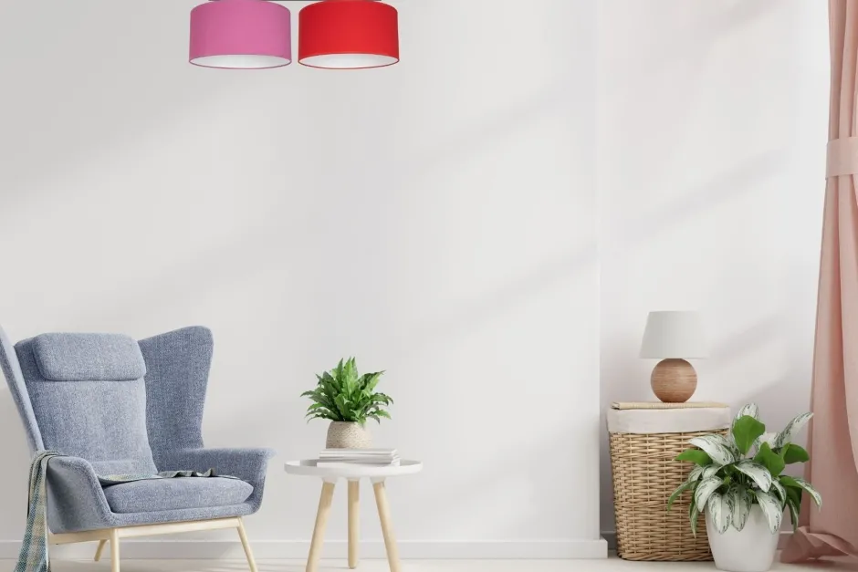 Belis Gemütliche Deckenlampe Stoff Rosa Rot E27 L:70 cm< Bürolampen|Wohnzimmerlampen