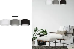 Belis Gemütliche Deckenlampe Stoff Weiß Grau Schwarz 3-flmg< Bürolampen|Wohnzimmerlampen