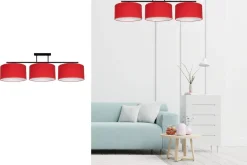 Bürolampen|Wohnzimmerlampen*Belis Gemütliche Deckenleuchte Stoff Schwarz Rot E27 100 cm
