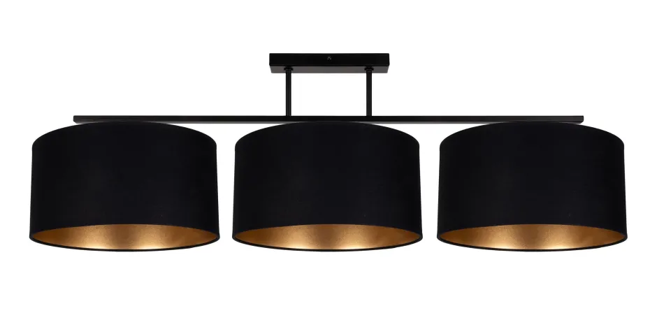 Bürolampen|Wohnzimmerlampen*Belis Gemütliche Deckenleuchte Stoff Schwarz Gold E27 100 cm