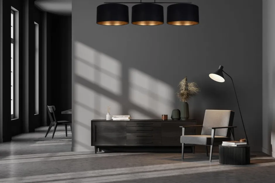 Bürolampen|Wohnzimmerlampen*Belis Gemütliche Deckenleuchte Stoff Schwarz Gold E27 100 cm