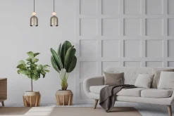 Belis Gemütliche Hängelampe Champagner Metall Holz E27 46 cm< Hängelampen|Bürolampen