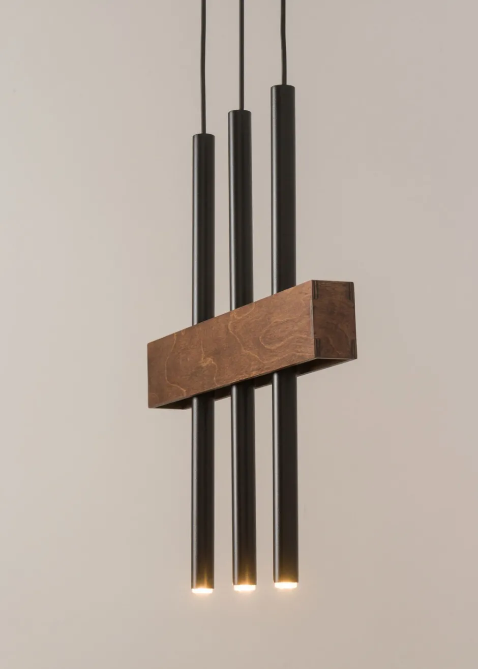 Sigma Gemütliche Hängelampe Metall Holz Balken 3-flammig< Hängelampen|Moderne Lampen