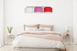 Belis Gemütliche Hängelampe Stoff Weiß Rosa Rot E27 L:100 cm< Bürolampen|Wohnzimmerlampen