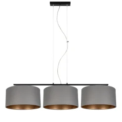 Belis Gemütliche Hängelampe Stoff Grau Gold E27 100 cm lang< Bürolampen|Esszimmer Lampen