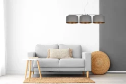 Belis Gemütliche Hängelampe Stoff Grau Gold E27 100 cm lang< Bürolampen|Esszimmer Lampen