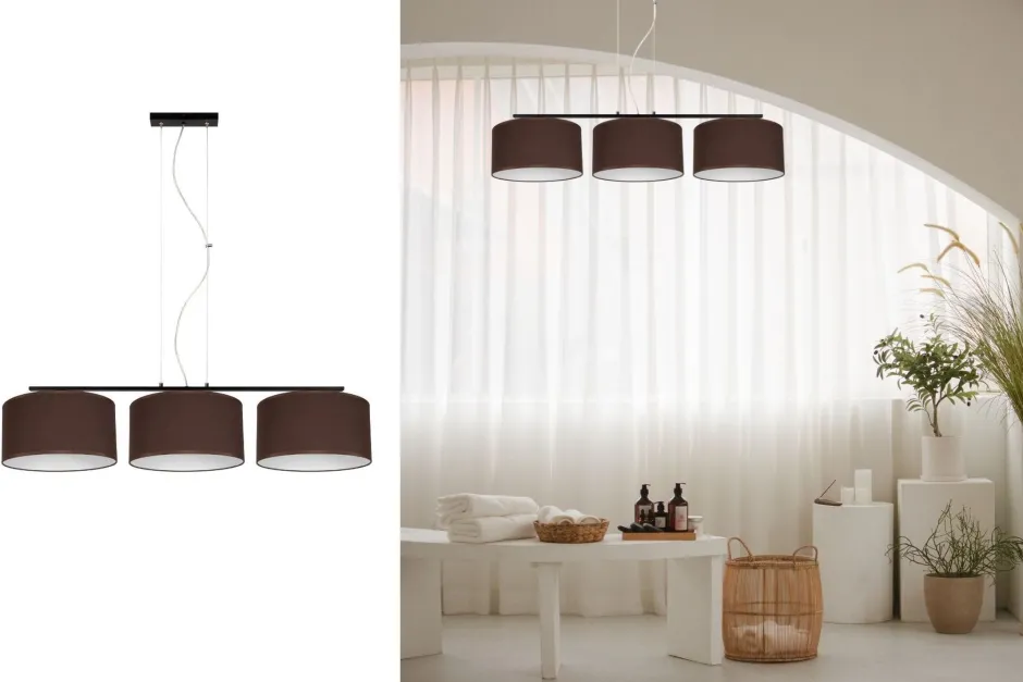 Wohnzimmerlampen|Stofflampen*Belis Gemütliche Hängelampe Stoff Schwarz Braun E27 L:100 cm