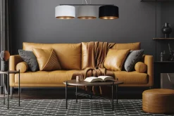 Belis Gemütliche Hängelampe Stoff Weiß Grau Schwarz 3-flammig< Bürolampen|Wohnzimmerlampen