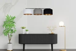 Belis Gemütliche Hängelampe Stoff Weiß Grau Schwarz 3-flammig< Bürolampen|Wohnzimmerlampen