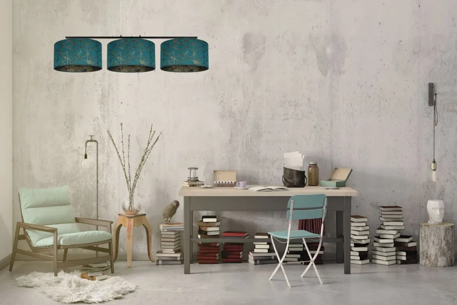 Bürolampen|Wohnzimmerlampen*Belis Gemütliche Hängelampe Stoff Grün Muster E27 100 cm lang