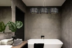 Bürolampen|Wohnzimmerlampen*Belis Gemütliche Hängelampe Stoff Graphit Muster E27 L:100 cm