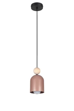 Belis Gemütliche Pendelleuchte Rosa Metall Holz E27 Ø11 cm< Wohnzimmerlampen|Metall Lampen