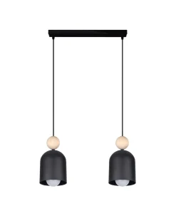 Hängelampen|Bürolampen*Belis Gemütliche Pendelleuchte Schwarz Metall Holz E27 46 cm