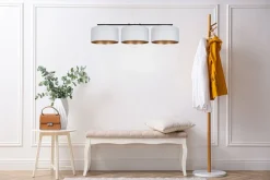 Bürolampen|Esszimmer Lampen*Belis Gemütliche Pendelleuchte Stoff Weiß Gold E27 3-flammig