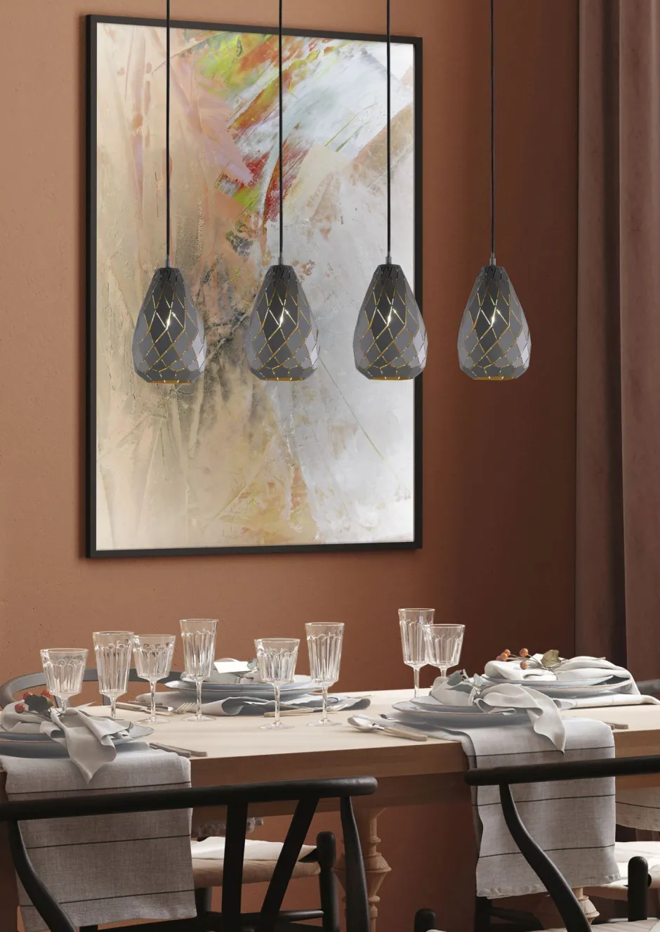 Trio Reality Geometrische Hängelampe Metall Anthrazit E27 90 cm lang< Hängelampen|Bürolampen